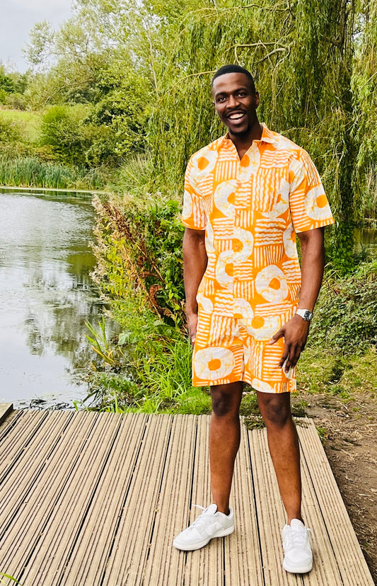 The Musa Men’s Mustard Yellow 2 piece in Shirt and Shorts by Eldimaa Fashion