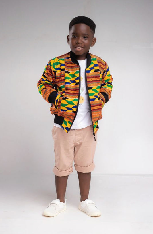 The Zareb Ankara African Print Bomber Jacket in Kente