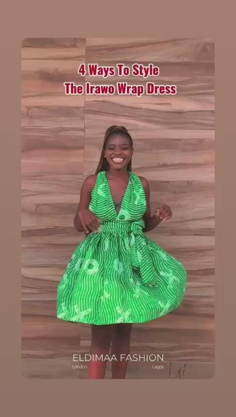 The Irawo African Print Ankara Infinity Multi Wrap Dress in Green by Eldimaa Fashion